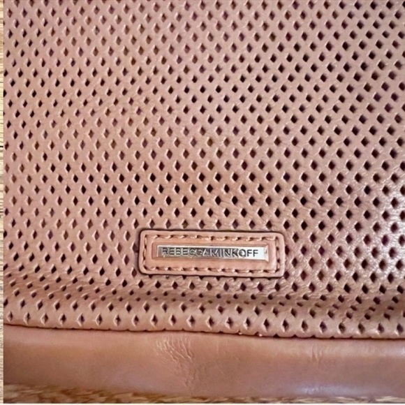 Rebecca Minkoff Perforated Leather Clutch Cognac Brown Magnetic Closure Purse - Picture 3 of 11